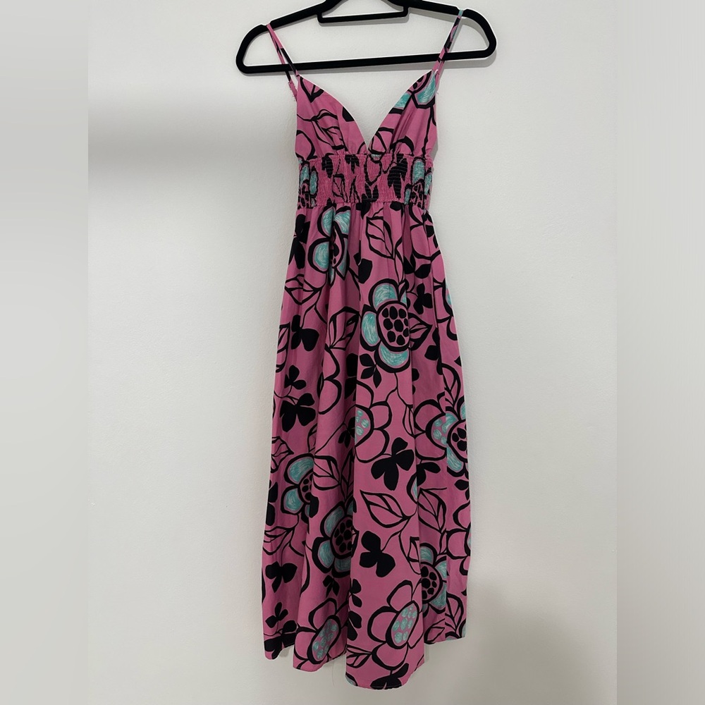 ZARA  Pink with Flowers Black & Blue Maxi dress